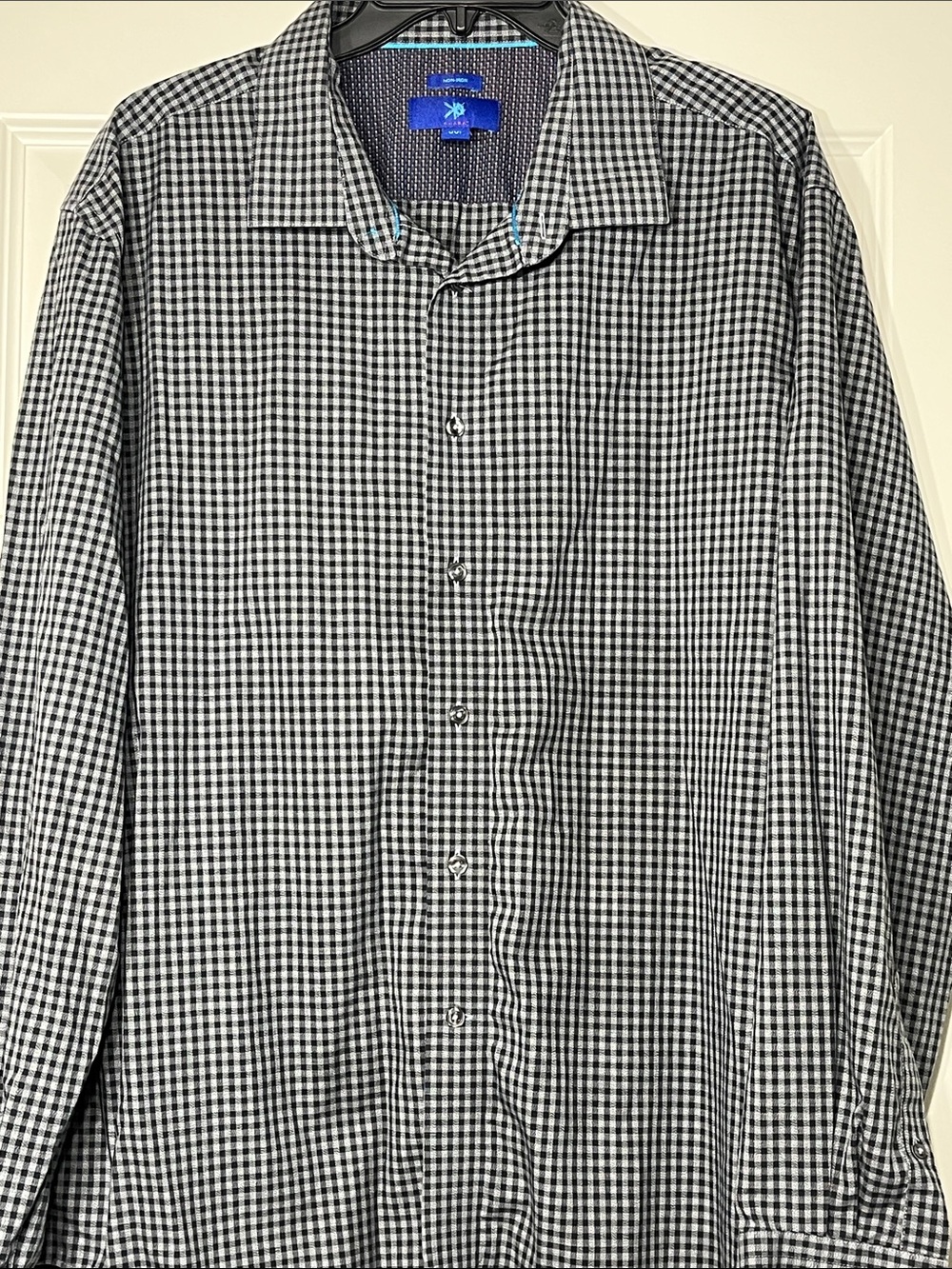 Egara XXL Black Gray Gingham Check Button Front Dress Shirt 100% Cotton Non-Iron
